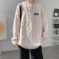 8XL-M圆领毛衣男秋冬慵懒风宽松情侣装麻花针织羊毛衫MY19004P68，男装针织衫/毛衣，电商B312