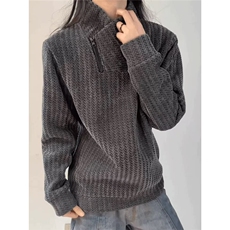 网图美式宽松斜拉链雪尼尔春季长袖T恤W0039特P26，男装T恤，星座205-3