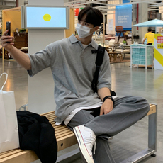直播供应高品质220克精梳珠地光版纯色宽松短袖T恤翻领POLO衫P19，男装T恤，电商A486