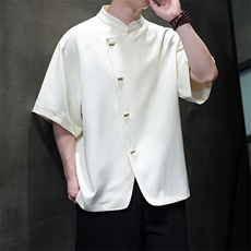 2025新款男士大码纯色立领衬衫新中式简约纯色上衣T2522-P60控89，男装T恤，电商A021