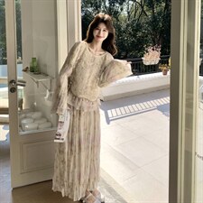 26春新款现-浪漫蕾丝拼接千金碎花半身裙两件套2618-P200K328，女装套装/套裙，2B190