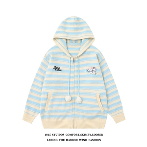 （女装类目）美式条纹撞色开衫毛衣外套情侣针织衫 1015-M374-P98图片