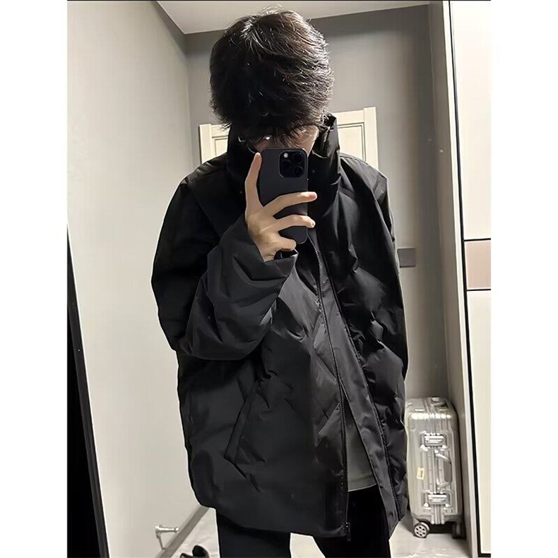 文艺流行潮流ins新款日系美式复古菱格高级感立领棉服时尚百搭图片