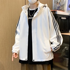 冲锋衣外套男连帽黑色潮牌宽松休闲百搭春秋新款三杠运动夹克J256，男装夹克，星座506
