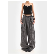 H227-P46复古美拉德棕色褶皱大口袋工装牛仔裤，男装牛仔裤，电商B323A