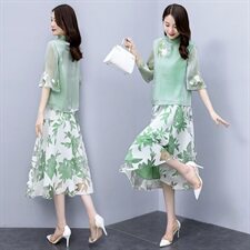 民族风女2023年夏季新款复古中国风改良旗袍雪纺连衣裙，女装连衣裙，韩然一族