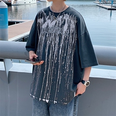 夏装新款潮牌纯棉水洗半袖港风个性男女短袖T恤1555-P50控价68，男装T恤，电商A441-1