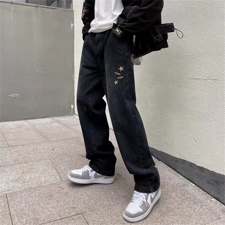 刺绣牛仔裤男宽松直筒裤K8071P44,男装牛仔裤,星座1116-2