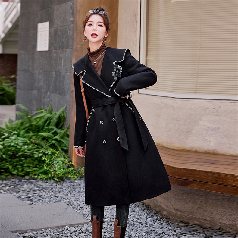 小香风羽绒服内胆呢大衣女冬季新款时尚海军领气质羊毛呢外套,女装羽绒服,水衣源