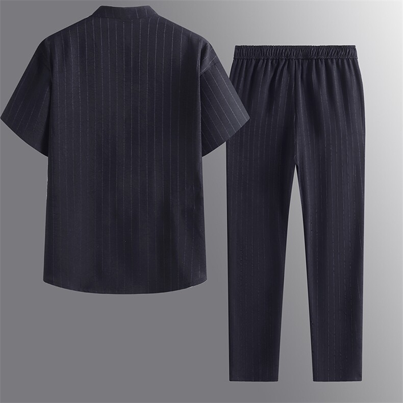 风唐装中年短袖衬衫套装男士夏装太极服宽松套装CF2306-P115,男装休闲套装,星座1105-3