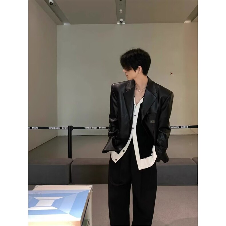 2025新款皮衣西装春秋季韩版商务潮休闲时尚通勤西装外套,男装皮衣,星座506A