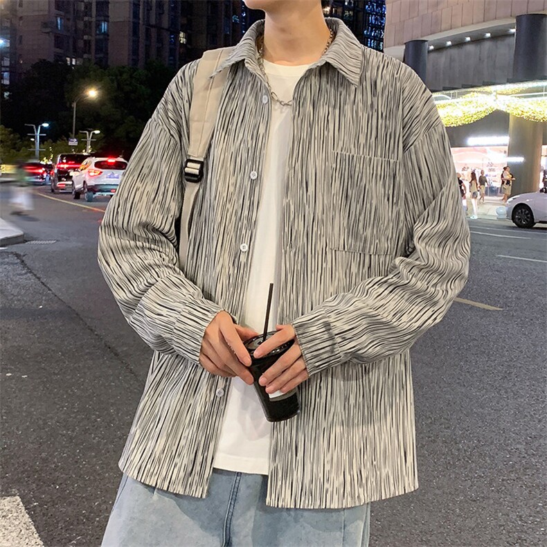 特批P45无差价秋新大码扎染翻领长袖衬衫男潮牌休闲宽松外套C2542,男装衬衫,电商A001-1
