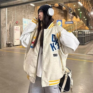 高街撞色刺绣棒球服夹克男春秋新款潮牌宽松情侣外套 J5782图片