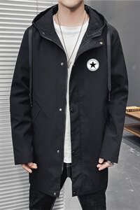 长期有货2021春秋中长款连帽风衣夹克休闲大码男外套9531-P80图片