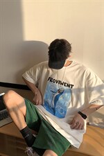 2024年新款宽松男士T恤大码鲸鱼印花港风情侣装A071-5519-P28，男装T恤，电商A071