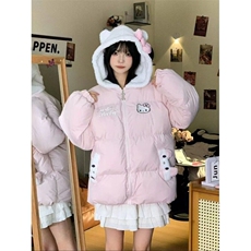 甜美风凯蒂猫刺绣毛绒连帽棉服女冬季新款保暖学生外套面包服，男装夹克，星座506A