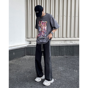 夏季薄款户外速干条纹休闲裤男士宽松直筒百搭运动裤图片