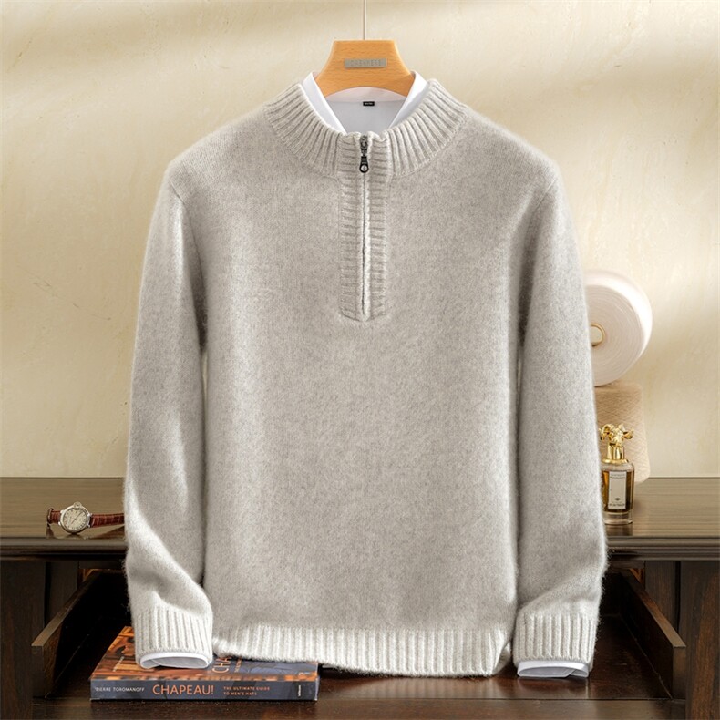 2025年秋季长袖青春流行特厚五针三股半高拉链，男装羊绒套衫，雪贝坊一店