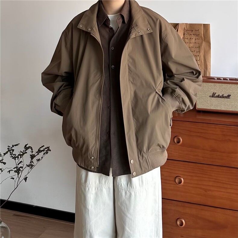 美式复古纯色立领工装棉服男女同款冬季潮牌情侣保暖棉衣,男装棉衣,星座506A