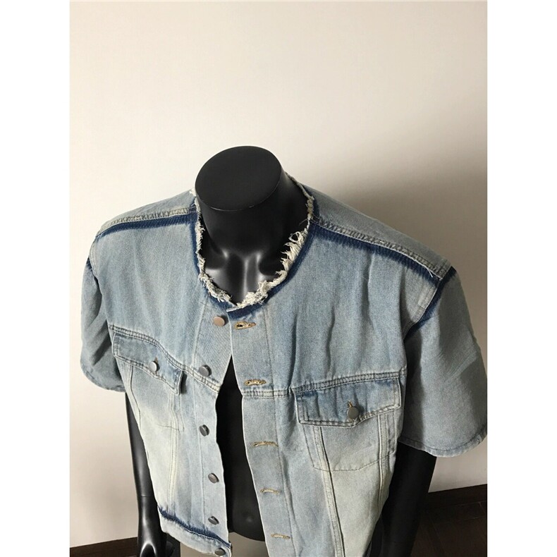 高街水洗垫肩牛仔短袖夹克男小众宽松痞帅上衣男马甲JK8943-p68,男装T恤,星座302B-2