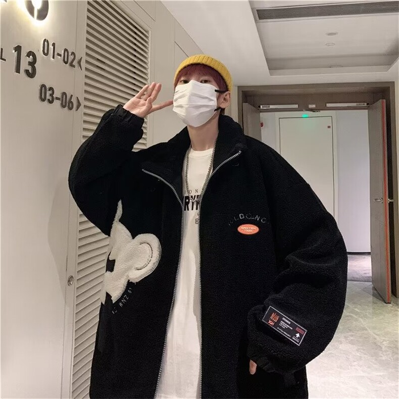 青少年棉衣男冬季新款宽松潮牌外套港风贴标立领抽绳棉服上衣D10,男装棉衣,星座506