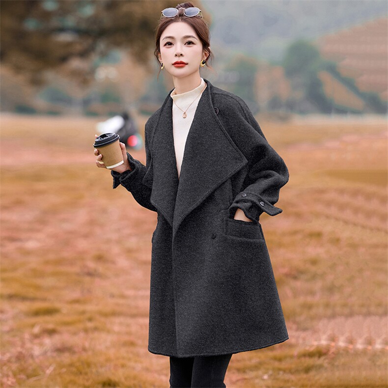 2025冬专新款简约时尚手工缝制羊绒大衣,女装毛呢外套,魅丽静蓝