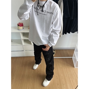 B221 美式ins高街小众假破洞修身微喇牛仔裤 LK22065-P65 控88图片