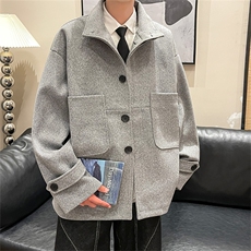 N8181/P90秋冬新款毛呢大衣男装呢料外套oversize工装毛呢夹克，男装毛呢大衣，电商A141