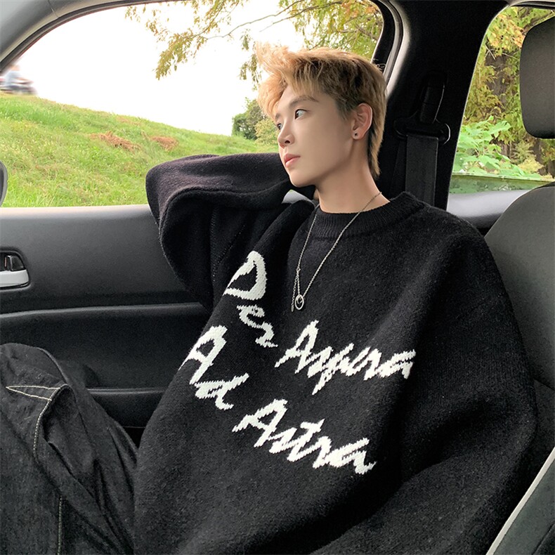 美式潮牌字母提花毛衣男秋冬日系宽松情侣针织衫-控88，男装针织衫/毛衣，星座310A-3