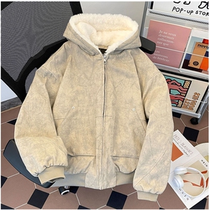 加绒加厚冬款男女连帽棉衣毛领座山雕铆钉扎染棉袄外套MY95 P115图片