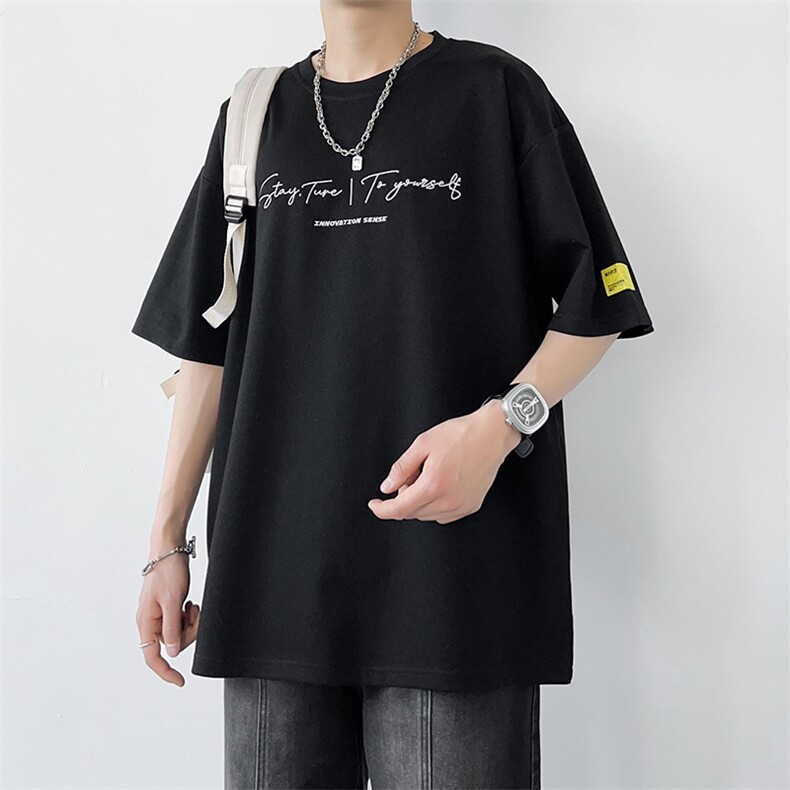 冰氧仿棉短袖港风白墙夏季休闲百搭字母印花男上衣TC3152-P22控48,男装T恤,星座717