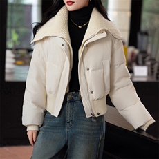 针织大翻领羽绒服女2024冬季新款小个子超好看时尚百搭白鸭绒外套，女装羽绒服，婷思杰（原婷想服饰）