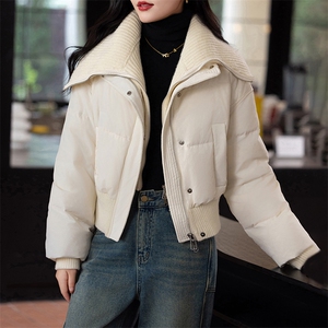 针织大翻领羽绒服女2024冬季新款小个子超好看时尚百搭白鸭绒外套图片