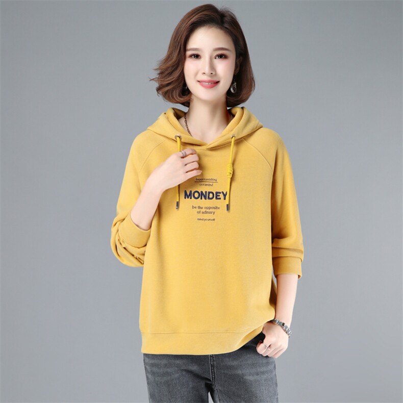 2023年春季新款刺绣连帽卫衣女长袖韩版休闲宽松显瘦上衣服打底衫，女装卫衣/绒衫，简韵佳