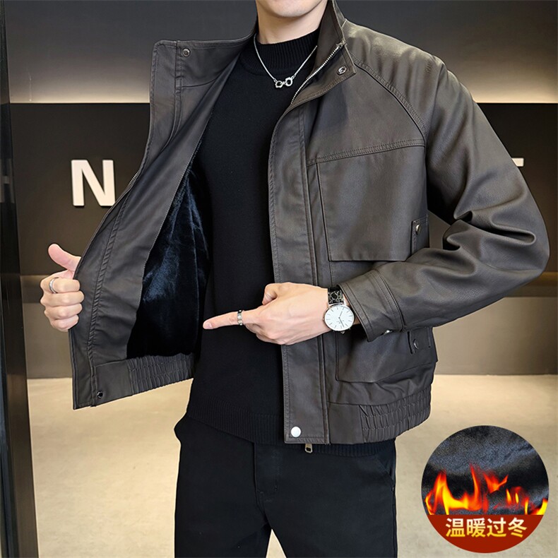 加绒皮衣外套男秋冬季2025新款机车PU皮夹克7712-P165,男装夹克,电商D327