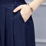 显瘦韩版圆领短袖包边潮流带系中腰大摆裙两件套，女装套装/套裙，蓝诺裳