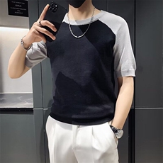 夏季新款冰丝针织短袖T恤男修身时尚社会条纹半袖打底衫M866，男装T恤，星座1116A-2（原606A-1）