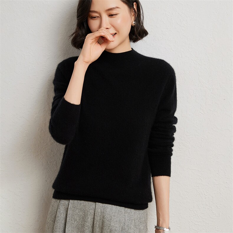 优雅女士半高领衫红色显瘦保暖针织衫时尚百搭毛衣,女装羊绒衫,臻维羊绒