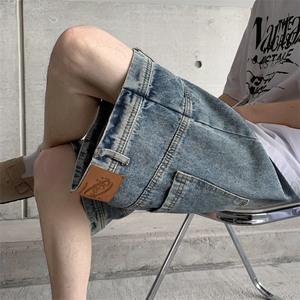 夏款男牛仔短裤反穿设计裤脚口袋宽松五分短裤D5507 P45图片