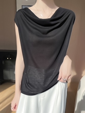 简约时尚无袖女士春季新款宽松遮肚百搭打底背心，女装针织衫/毛衣，绒宛羊绒