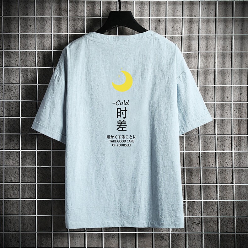 YT26047-P30亚麻短袖t恤男大码五分袖男宽松七分袖网格挂拍,男装T恤,电商A040A