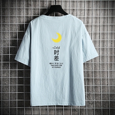 YT26047-P30亚麻短袖t恤男大码五分袖男宽松七分袖网格挂拍，男装T恤，电商A040A