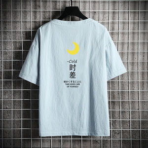 YT26047-P30 亚麻短袖t恤男大码五分袖男宽松七分袖 网格挂拍图片