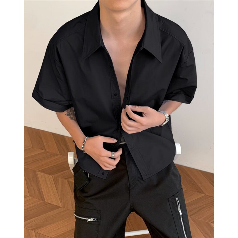 短袖宽设计高级感衬衫cleanfit男女情侣休闲宽松短袖衬衣LS47P39,男装T恤,星座1013-5