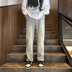 k1034-p45-控68S-5XL高品质微喇微弹大码现货浅灰牛仔裤印花，男装牛仔裤，星座116