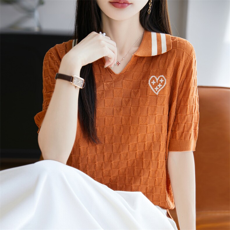 天丝16G爱心提花短袖,女装T恤,昭美羊绒