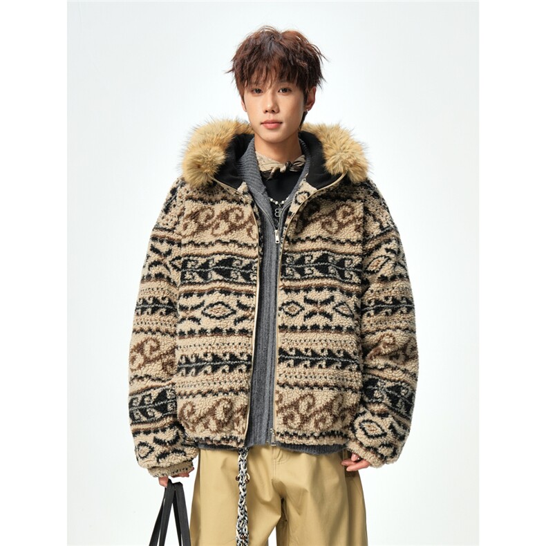 加绒内胆羊羔毛毛领棉衣座山雕棉服中性外套A0174020P120,男装棉衣,电商A017