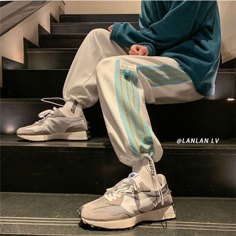 条纹裤子宽松束脚运动高腰卫裤直筒阔腿休闲裤A168-MYK60-TP30,男装休闲裤,电商A168