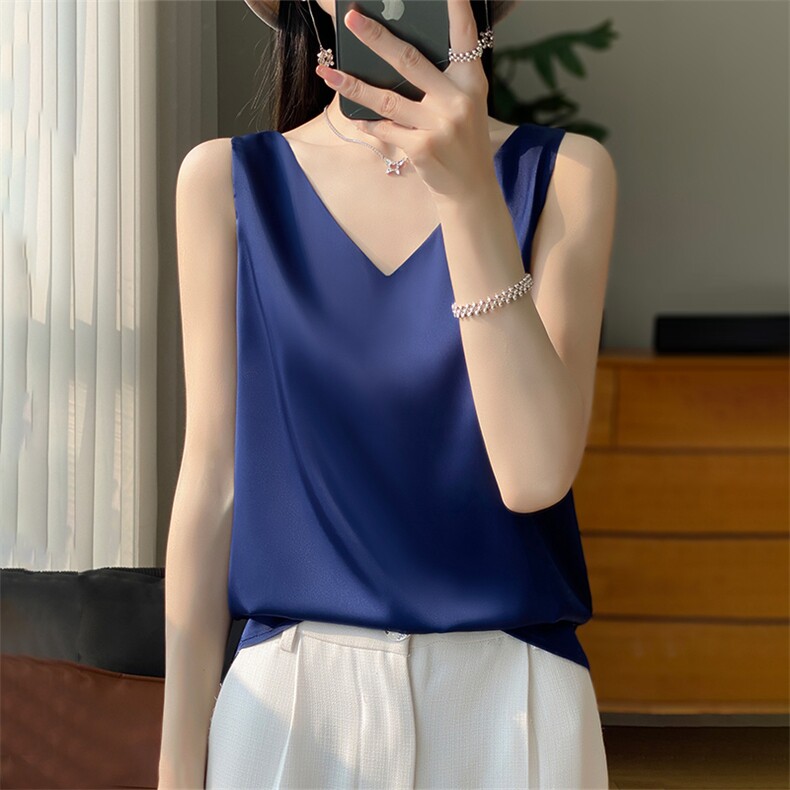 优雅气质V领吊带背心女夏季新款纯色内搭上衣显瘦百搭外穿打底衫,女装背心吊带,绒宛羊绒