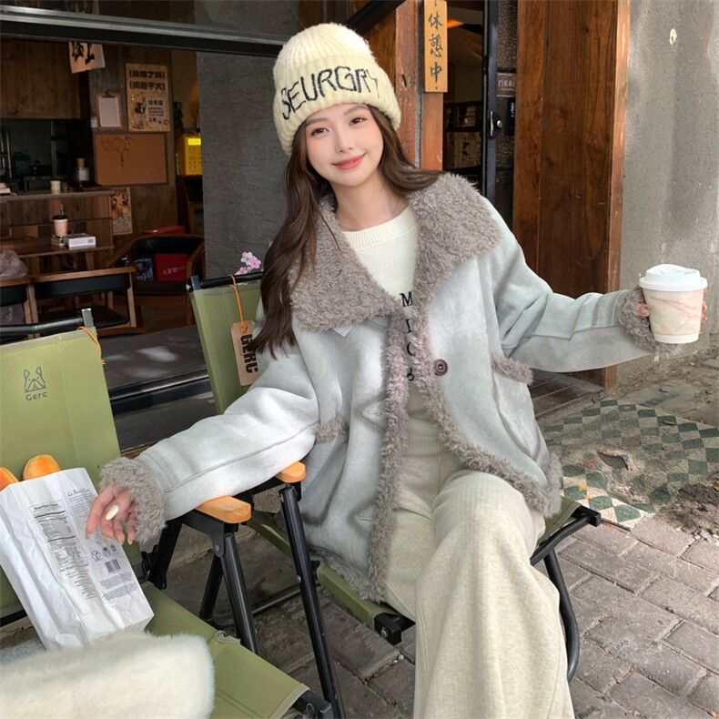 新款主推手工画线皮毛一体外套2637-P205-K288,女装短外套,2C129